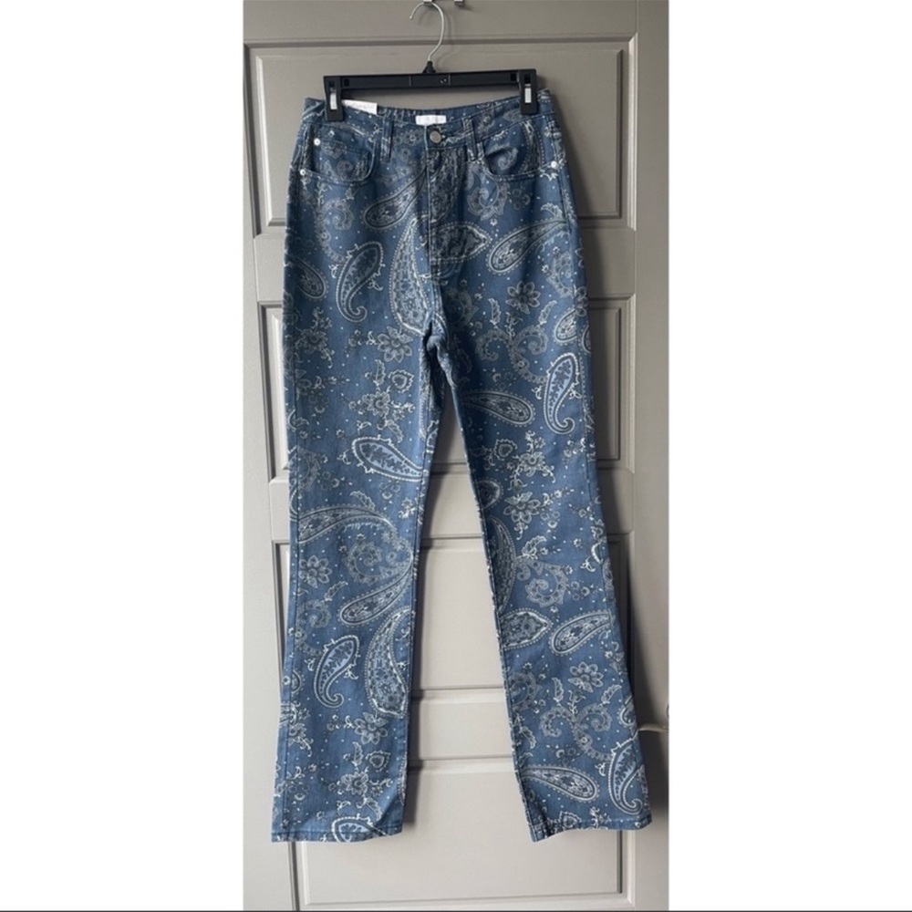 Weworewhat blue paisley high rise straight leg jeans size 28